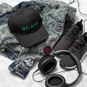 Schwarz Bestickter Hut, Dad Cap Streetwear Cooles Geschenk Grüne Stickerei, Dad Hüte Lustig