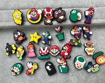 27pcs Super Mario Shoe Charms for Jibbitz for Crocs Luigi Princess Peach Yoshi