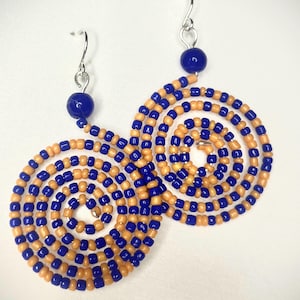 Chicago Bears colored Handmade Silver Wire Drop Earrings – Elegant Blue and Orange Beaded Dangles, Lightweight Statement Jewelry