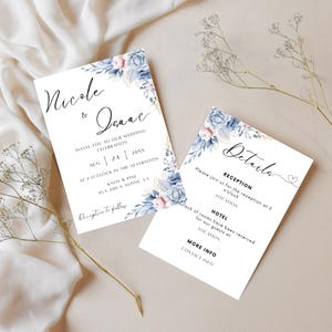 Aquarel bloemen digitale bruiloft uitnodiging sjabloonbundel met uitnodigingskaart, detailkaart en RSVP-kaarten
