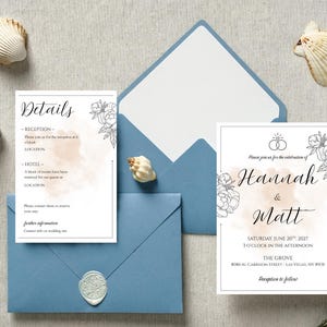 Minimalistische huwelijksuitnodigingssjabloon met hoofduitnodigingskaart, detailkaart en RSVP-kaarten