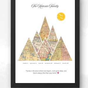 Personalized Family Map Wall Art for Mom, Custom Multiple Location Prints | Mothers Day Gift from Kids Unique Meaningful Home Decor