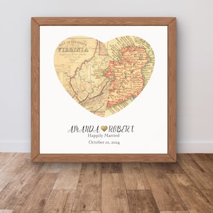 Gift for Long Distance Relationship - heart  wall art - Custom Travel Poster, Personalized Map Print 1-2 Location for Husband or Wife