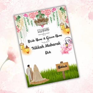 Carte d'invitation à téléchargement numérique de remerciement de mariage Modifiable élégant floral Nikkah modèle imprimable modifiable