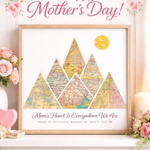 Personalized Family Map Wall Art for Mom, Custom Multiple Location Prints | Mothers Day Gift from Kids Unique Meaningful Home Decor
