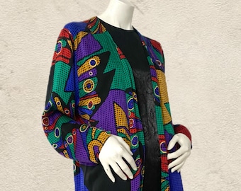 Vintage 1980s 100% Silk Abstract Print Robe (O/S)