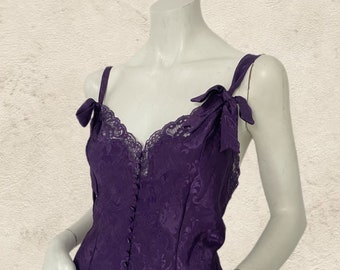 Vintage 1980s Purple Lace And Bow Detail Teddy (Medium)