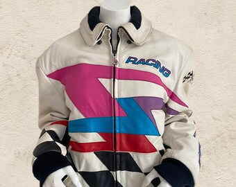 Vintage Polaris Leather Colour Block Racing Moto Jacket (Medium)