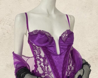 Vintage 1980s Purple Peplum Bustier And Robe Set (Medium)