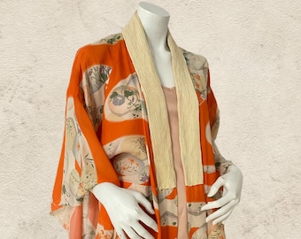 Vintage 1940s/50s Japanese Raw Silk Kimono / Robe (O/S)