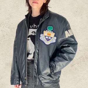 Vintage 1980s University of Toronto Leather Letterman Collegiate Bomber Jacket (Size 42)