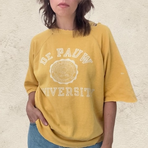 Vintage 1960s Thrashed De Pauw University Cut-Off Reverse Weave Crewneck Sweatshirt (AS IS)