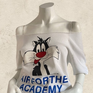 vintage Looney Tunes - Sweat-shirt court raglan coupé Sylvester Air Forthe Academy, Looney Tunes
