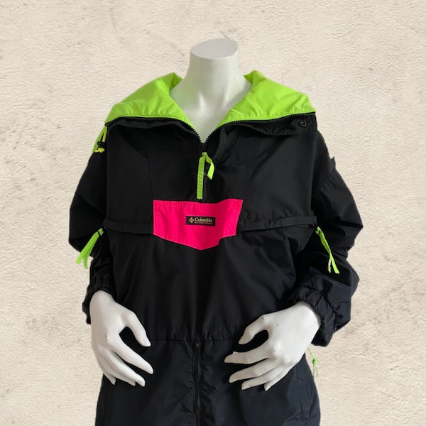 Vintage 1990s Columbia Neon Sport Tech Pullover Ski Jacket (Small)