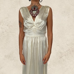 Vintage 1940s Off White Satin Slip Dress