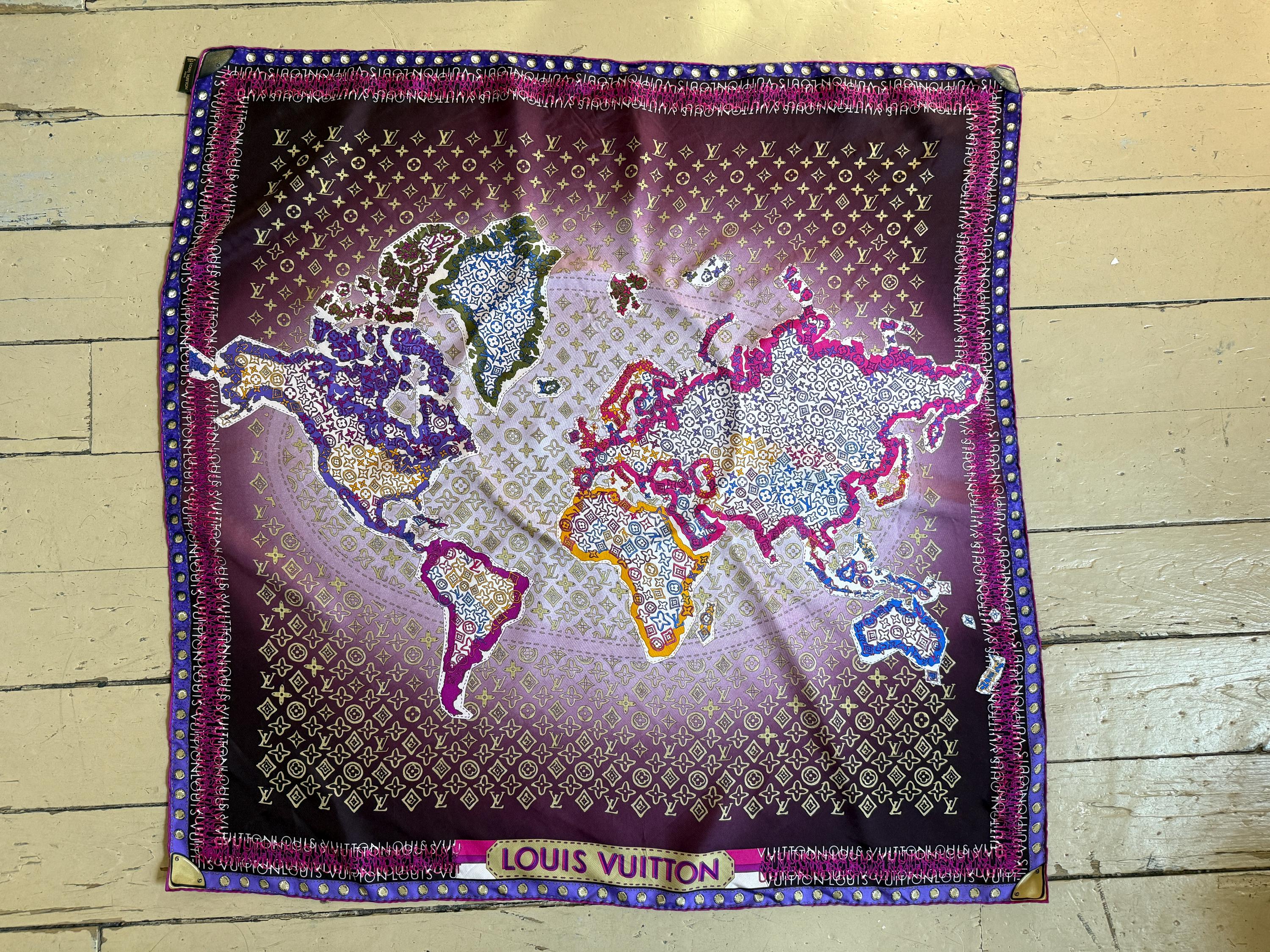 Vintage 100% Silk Louis Vuitton World Map Monogram Scarf - Etsy