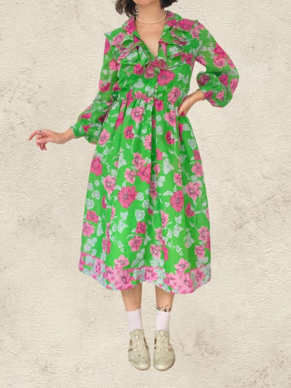 pink and green midi dress Keep the Flowers Midi Dress - Blush, Cream and Green, Large | Hazel and Olive main image 0
