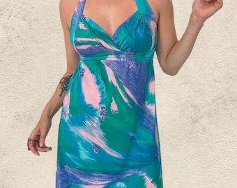 Vintage 1970s Nylon Halter Maxi Resort Dress (S)
