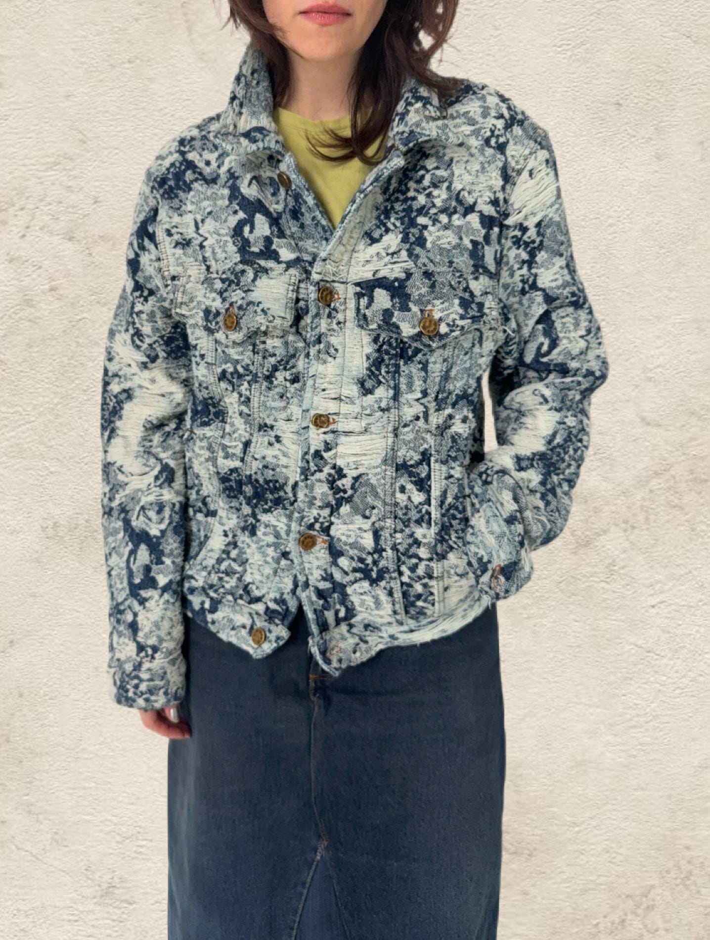 Louis Vuitton, Louis Vuitton Floral Tapestry Distressed Denim Jacket (Size 46)