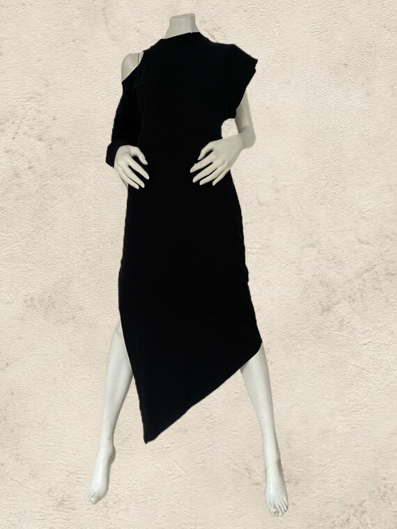 awake mode asymmetric dress A.W.A.K.E.MODE Size XL Beige Navy Cotton Stripe Asymmetrical Dress main image 0