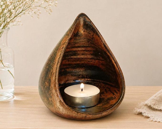 Handmade Teardrop Ceramic Candle Holder | Stoneware Pottery Candle Holder