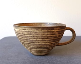 Handmade Cappuccino Cup – Matte Earthy Glaze Latte Mug | 14 oz Brown & Sand Stoneware Pottery Coffee Cup