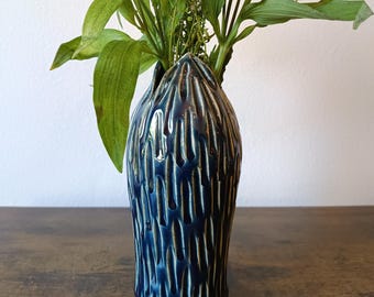 Handmade French Blue Ceramic Blossom Vase | Wheel-Thrown Pottery | Bloom-Inspired Stoneware Vessel