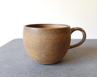 Handmade Matte Earthy Brown Mug 16 oz | Curvy Ceramic Tea Cup | Cappuccino & Latte Mug | Stoneware Coffee Cup