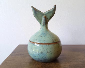 Handmade Ceramic Whale Tail Lidded Vessel | Turquoise Blue Pottery Jar | Ocean Inspired Art Pottery #1