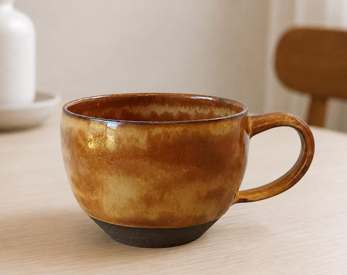 Handmade Mug “Caramel Cloud” | Stoneware Pottery Coffee Cup | Cappuccino Cup & Latte Mug | Curvy Ceramic Tea Cup