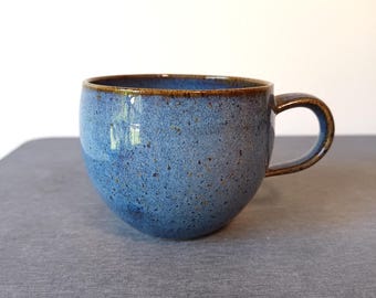 Handmade Sky Blue Mug | Curvy Ceramic Tea Cup | Cappuccino Cup & Latte Mug | Stoneware Pottery Coffee Cup