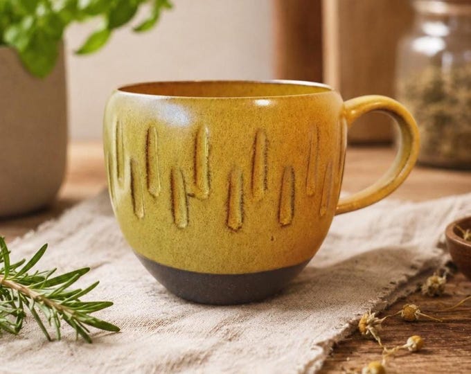 Handmade Ceramic Mug | Crystalline Honey Mug | 14 oz Pottery Coffee Mug | Wheel Thrown Stoneware Tea Cup