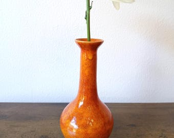 Handmade Ceramic Pottery Bud Vase | Vibrant Orange Glaze | One of a kind