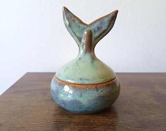 Handmade Ceramic Whale Tail Lidded Vessel | Turquoise Blue Pottery Jar | Ocean Inspired Art Pottery #2