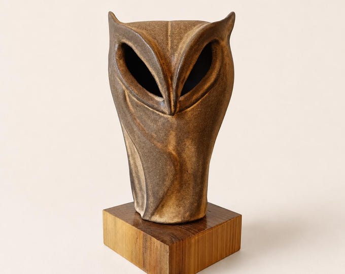 Handmade Ceramic Owl Sculpture | Wheel Thrown & Handbuilt Pottery Art | Earthy Matte Glaze | One of a kind