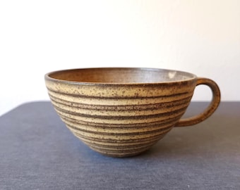 Handmade Cappuccino Cup – Matte Earthy Glaze Latte Mug | 12 oz Brown & Sand Stoneware Pottery Coffee Cup