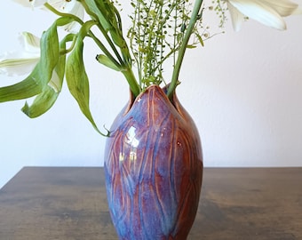 Handmade Purple Blue Ceramic Blossom Vase | Wheel-Thrown Pottery | Bloom-Inspired Stoneware Vessel