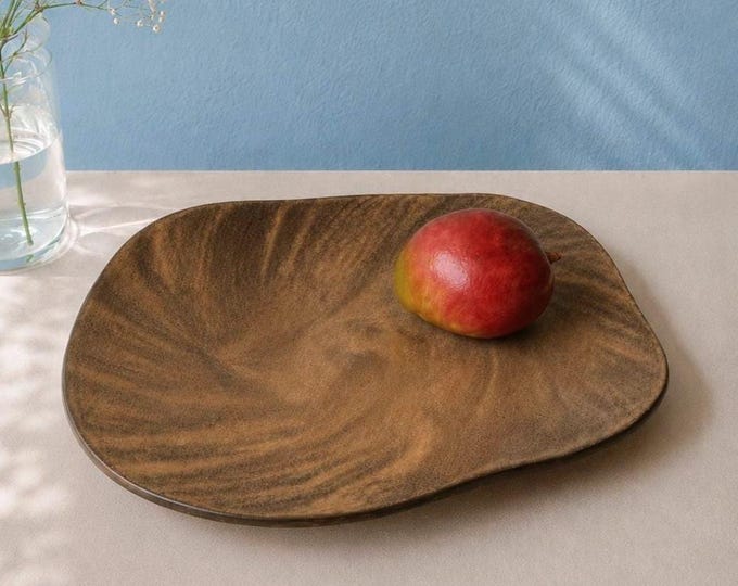 Organic Ceramic Serving Platter | Handmade Stoneware Platter | Modern Centerpiece | Fruit Platter | Wabi Sabi Decor