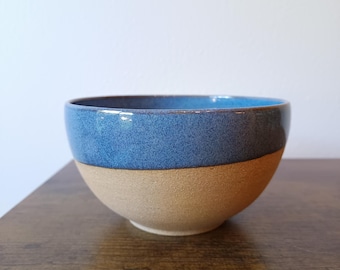 Handmade Stoneware Cereal Bowl | Sky Blue Glazed Small Pottery Bowl | Brown Rustic Ceramic Bowl