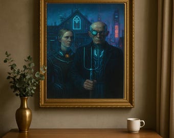 Cyberpunk Amerikaanse gotische kunstafdruk | Sci-Fi gamerkamerdecoratie