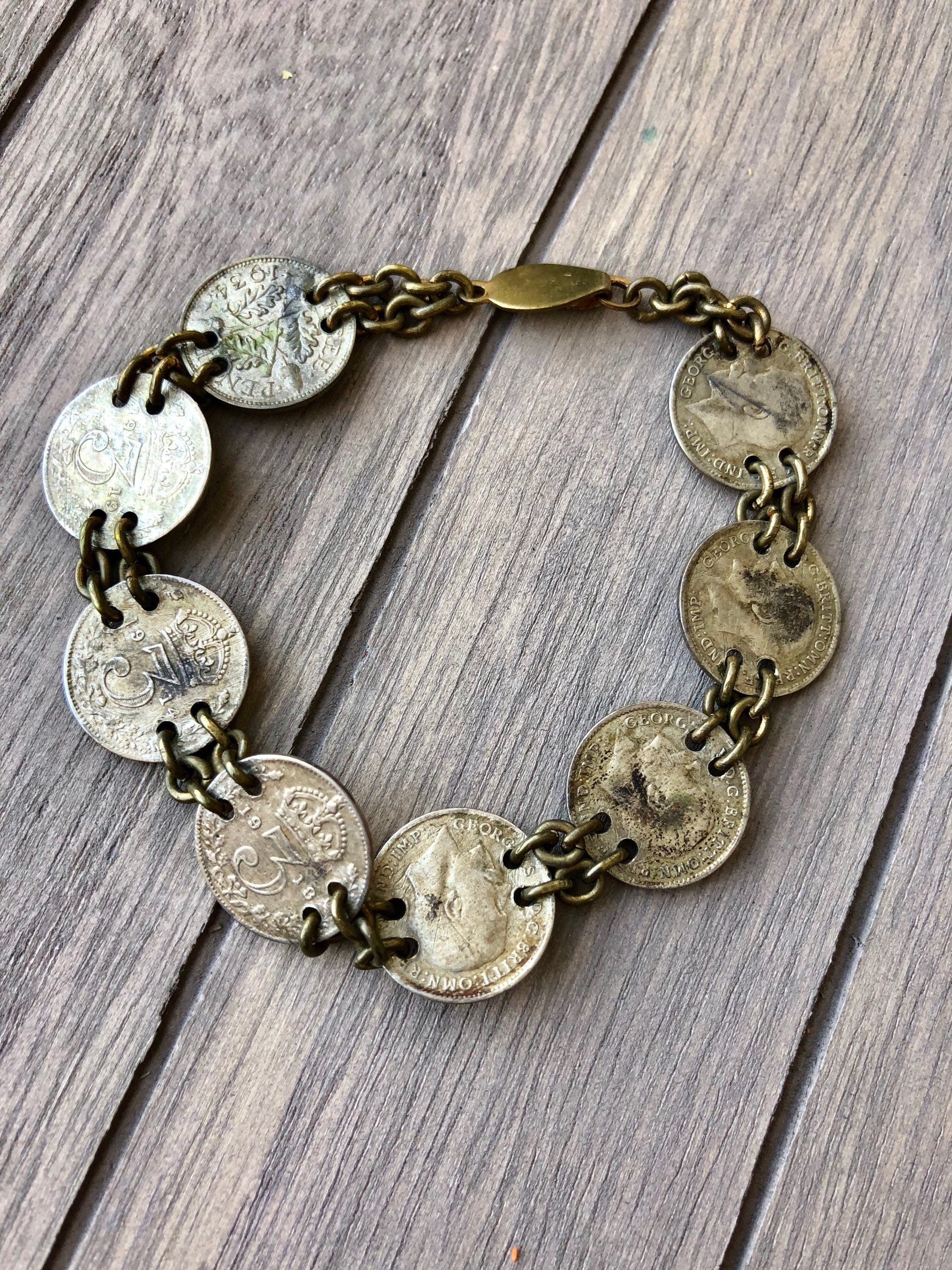 Antique Coin Bracelet British 3 Pence King Silver Etsy