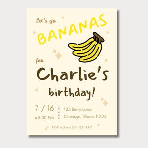 Invitation fête d'anniversaire d'un enfant mignon, partons banane
