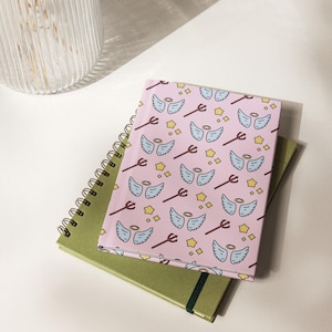 Cute Angel Devil Cherub Pattern Pink Print Sparkle Hardcover Journal Lined Writing Notebook Matte