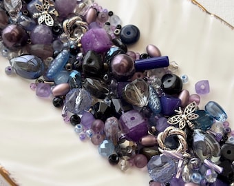 Purple Bead Mix | Glass & Natural Stone Beads | Midnight Amethyst Inspired Beads | Jewelry Making Supplies | 25g 50g |A062