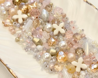 Blush & Champagne Glass Bead Mix | Neutral, Cream and Gold Beads | Elegant Jewelry Making and Beading Supplies; 25g or 50g |A170