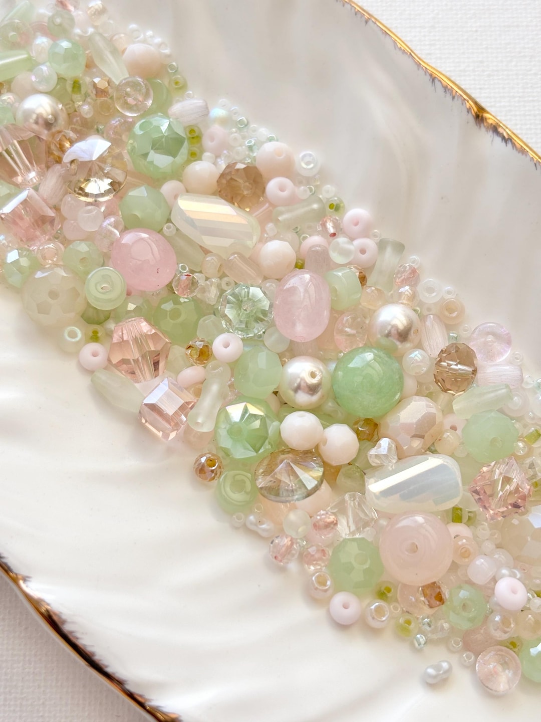 Soft Meadow Glass Bead Mix – Pastel Green, Blush & Champagne | 20 or ...