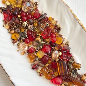 Red & Gold Bead Mix – Glass Beads, Natural Stone and Metal Charms – Burgundy, Amber and Black Jewelry Making Mix – 25g / 50g |A061