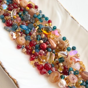 Juwel Ton Perlenmix - Rot Teal Bernstein Glasperlen mit Naturstein - Boho Luxe Schmuckzubehör - Herbst Farbpalette - 25g 50g|A091