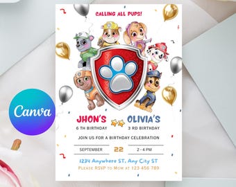 Hunde-Geburtstagseinladung: Bearbeitbare Partyeinladung, Mädchen-Geburtstag (13 x 18 cm) (Digitaler Download)