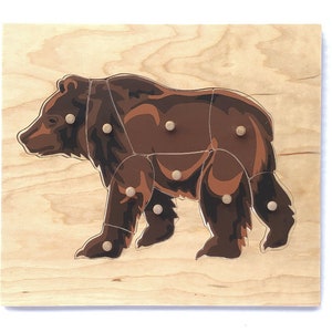 Montessori Bear Wooden Puzzle Parts of Grizzly Brown Bear